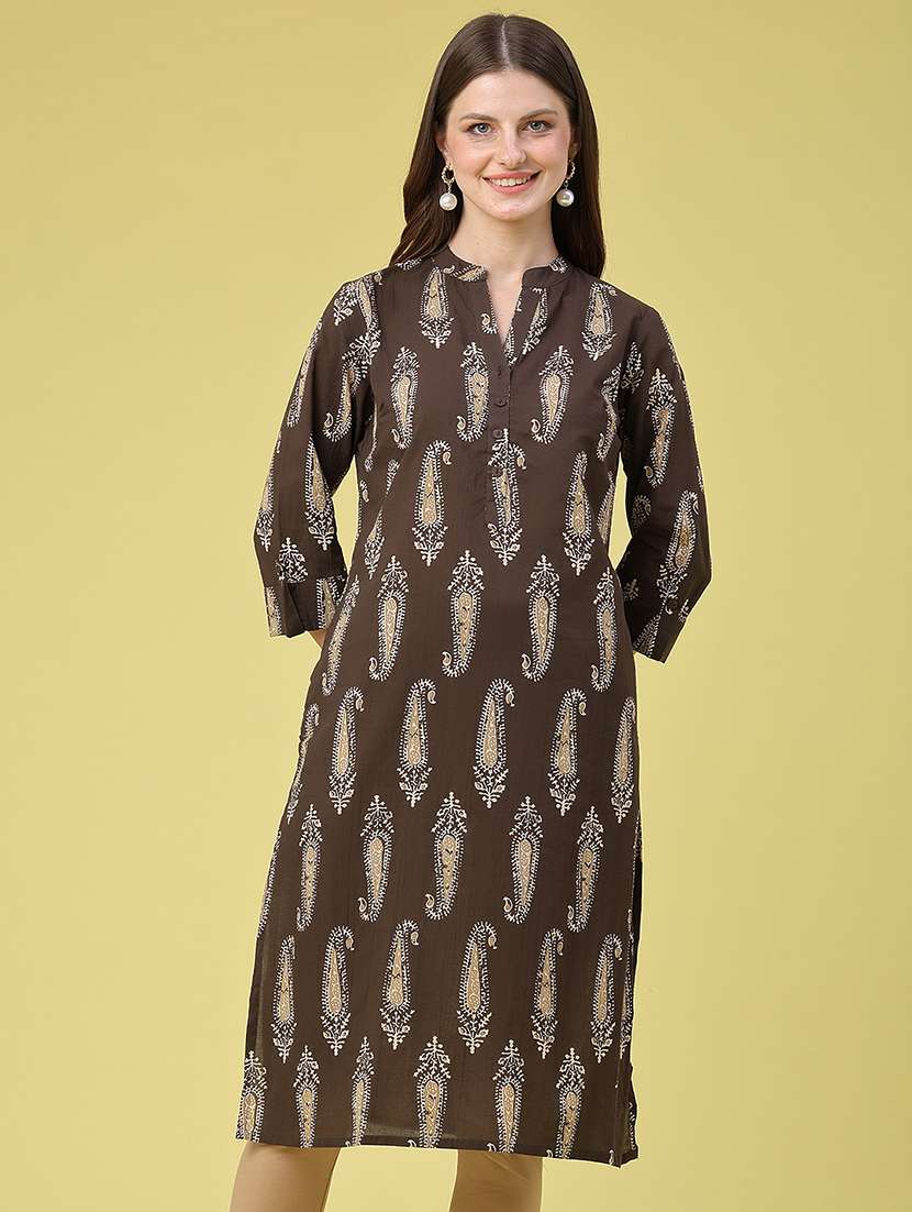 women printed three quarter sleeves straight kurta