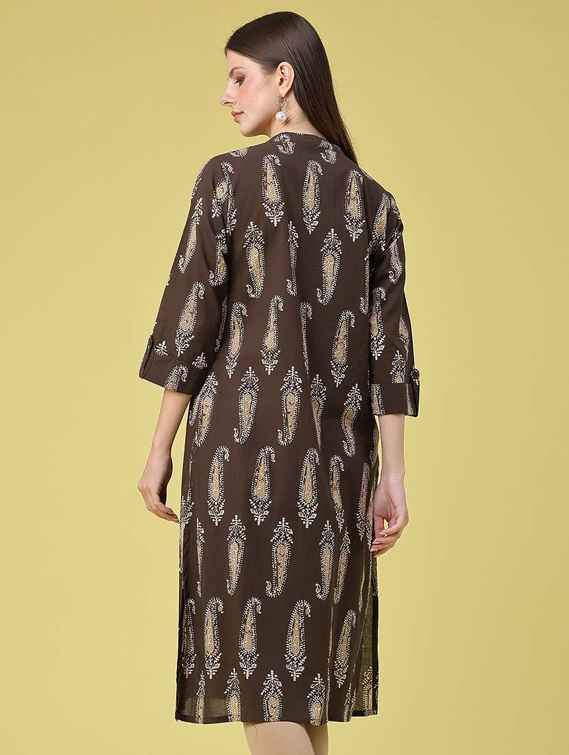 women printed three quarter sleeves straight kurta - 22467752 -  Standard Image - 3