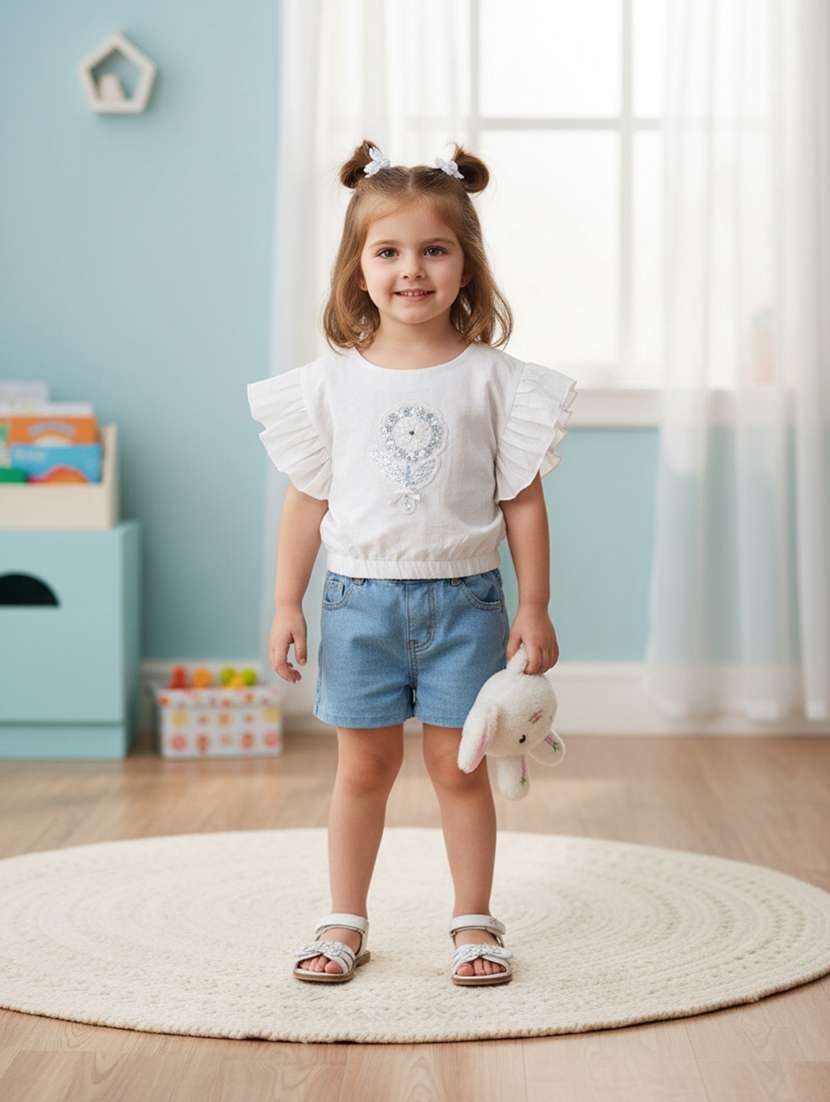 girls embellished round neck top and shorts set