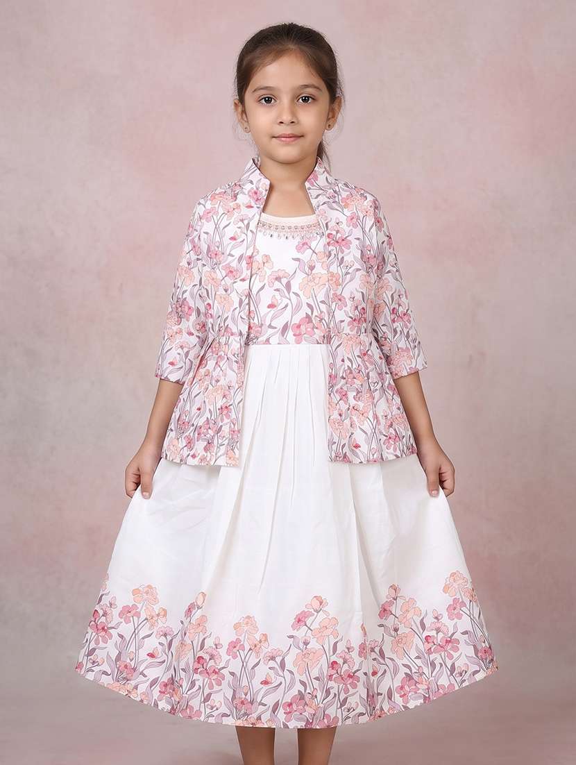 girls printed three quarter sleeves fit and flare frock
