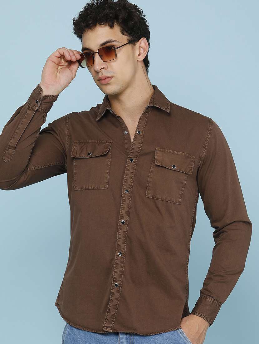 men solid long sleeve slim fit casual shirt