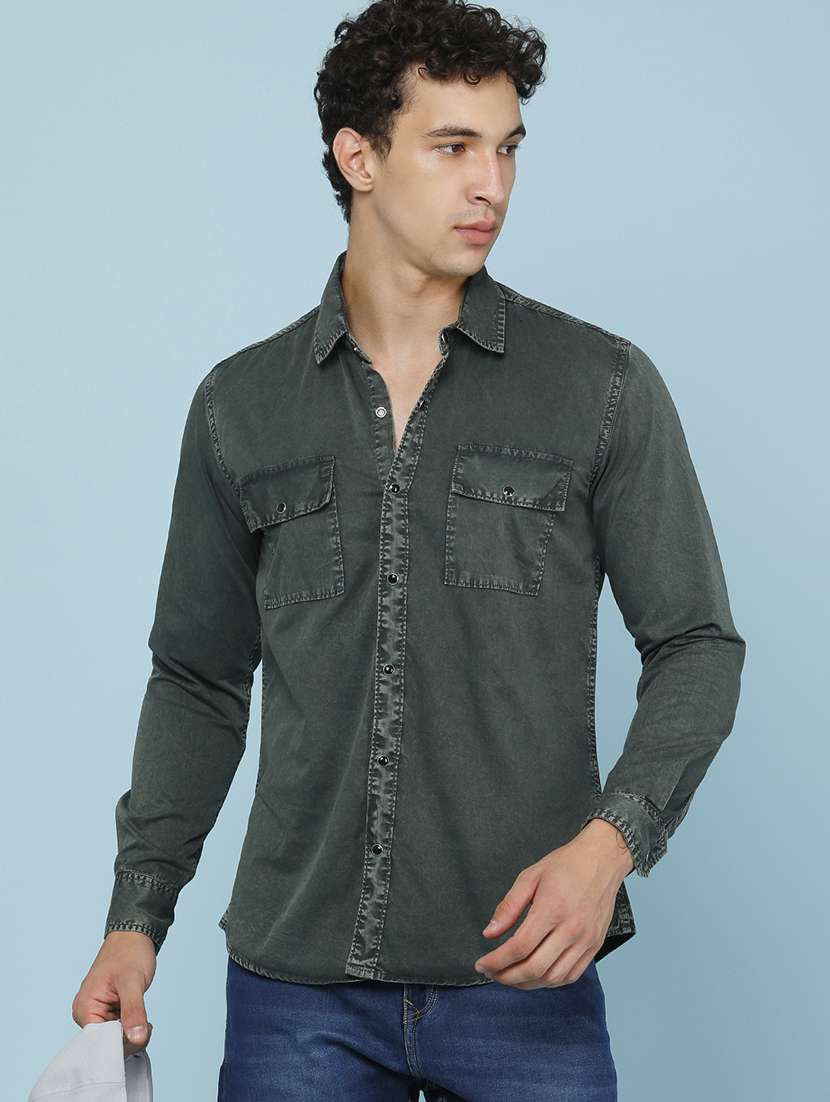 men solid long sleeve slim fit casual shirt