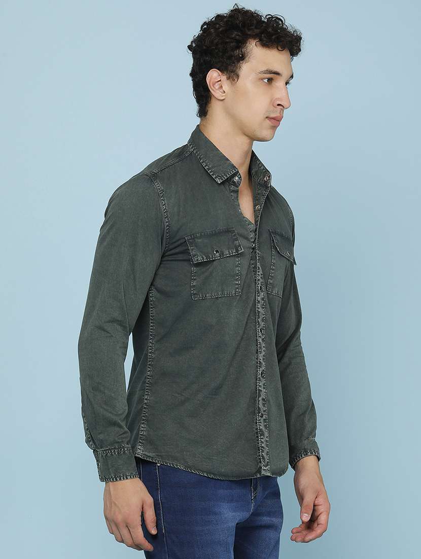 Men Solid Long Sleeve Slim Fit Casual Shirt - 22467782 -  Standard Image - 3