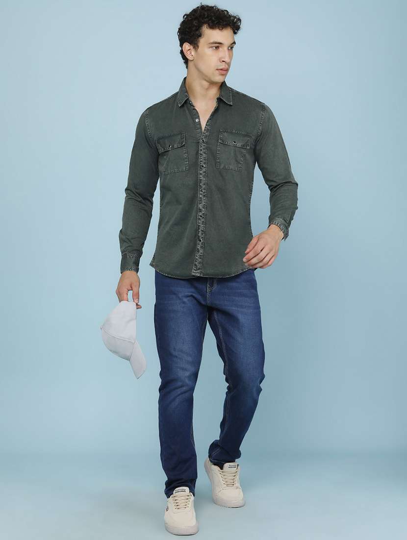 Men Solid Long Sleeve Slim Fit Casual Shirt - 22467782 -  Standard Image - 5