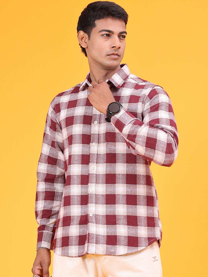 men checkered long sleeve regular fit casual shirt