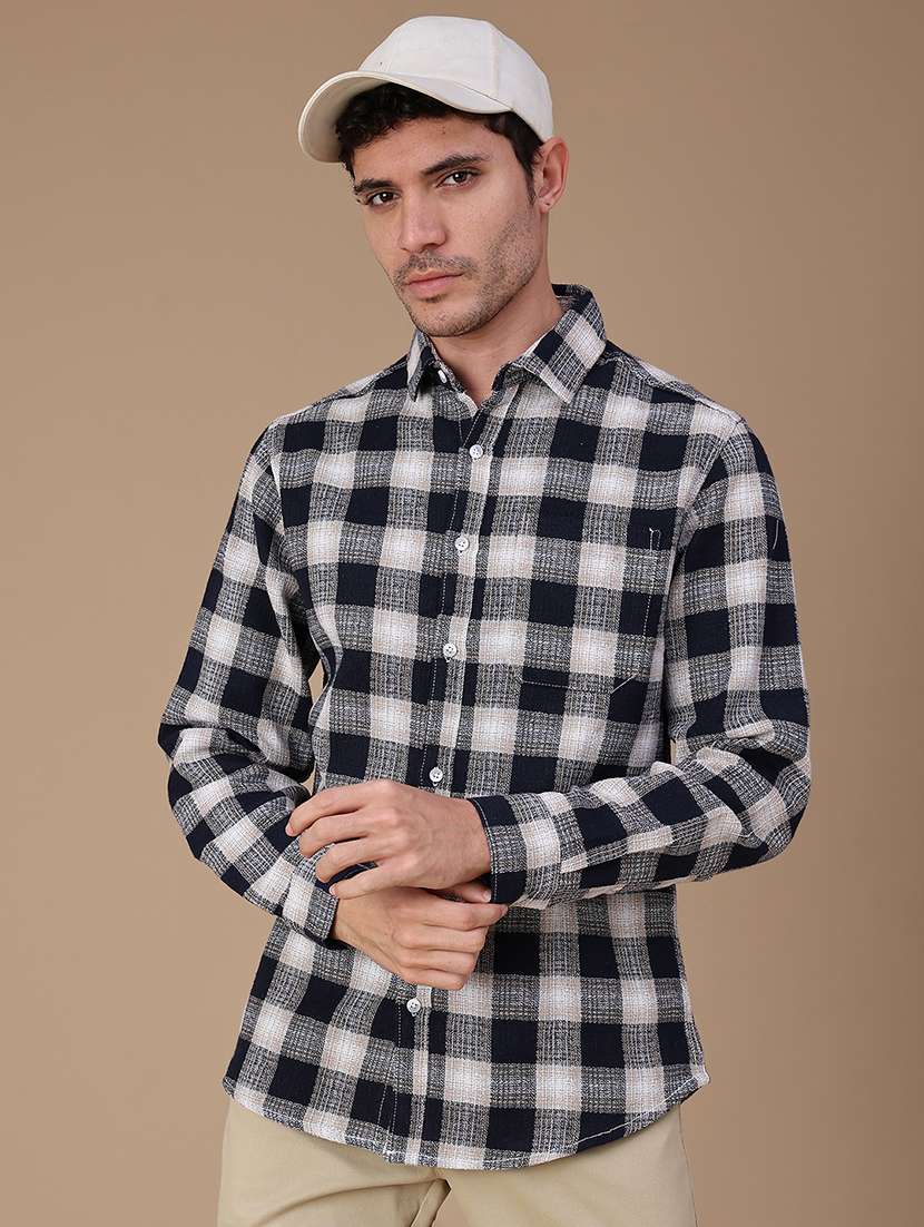 men checkered long sleeve regular fit casual shirt