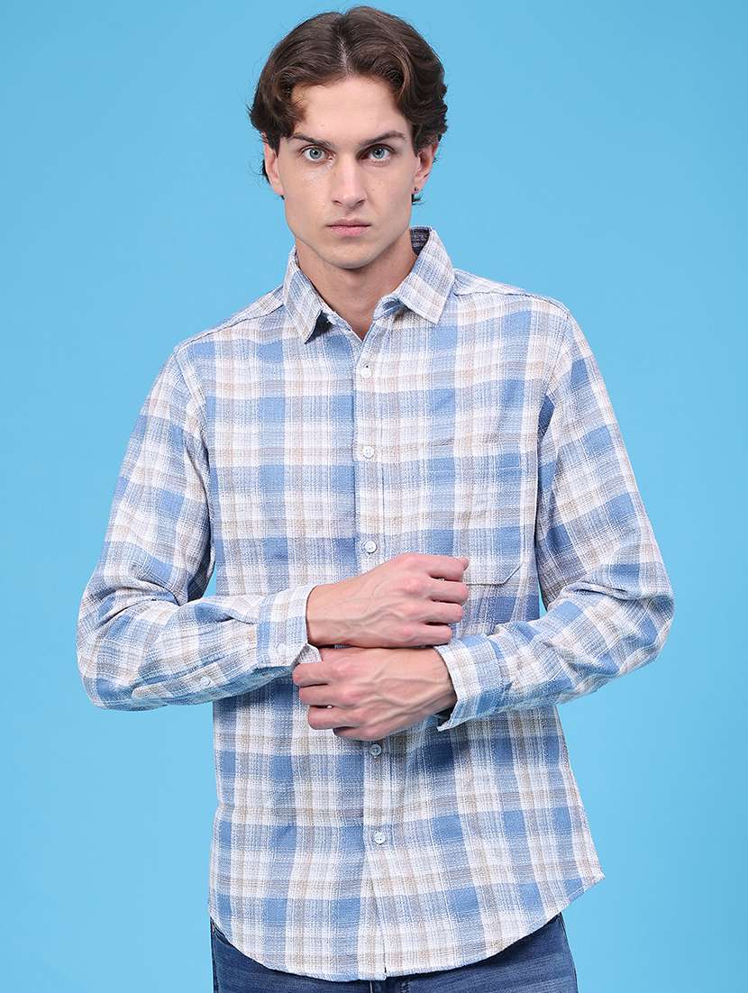 men checkered long sleeve regular fit casual shirt