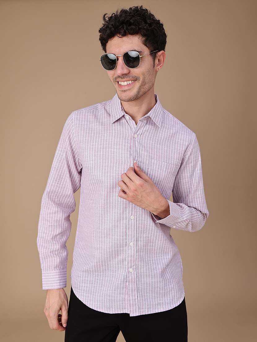 men striped long sleeve regular fit casual shirt