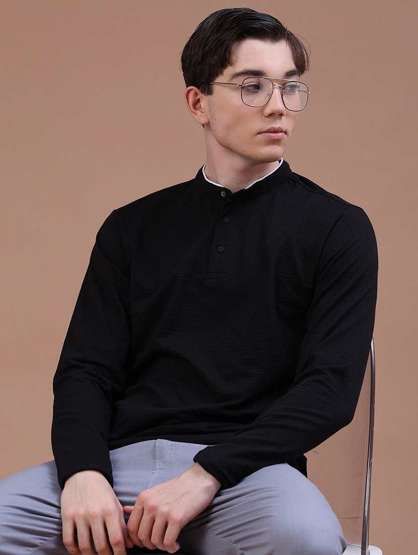 men textured long sleeve regular fit t-shirt