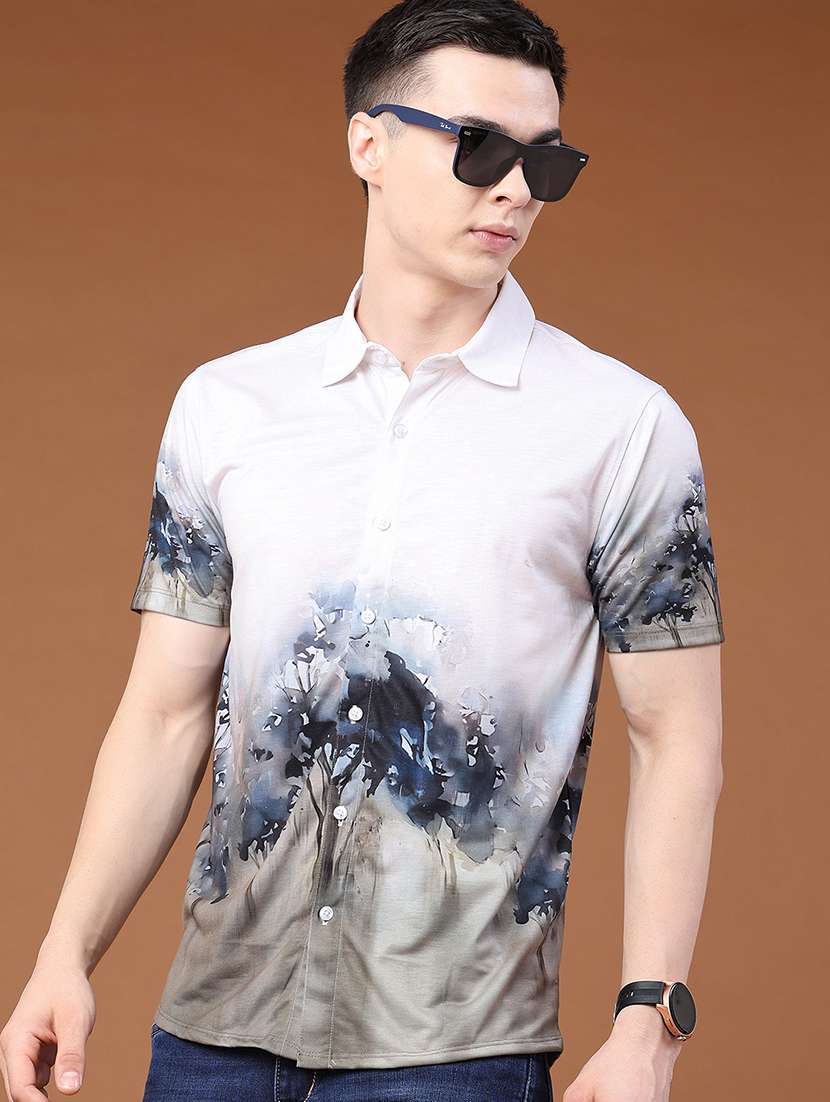 men printed short sleeve slim fit casual shirt