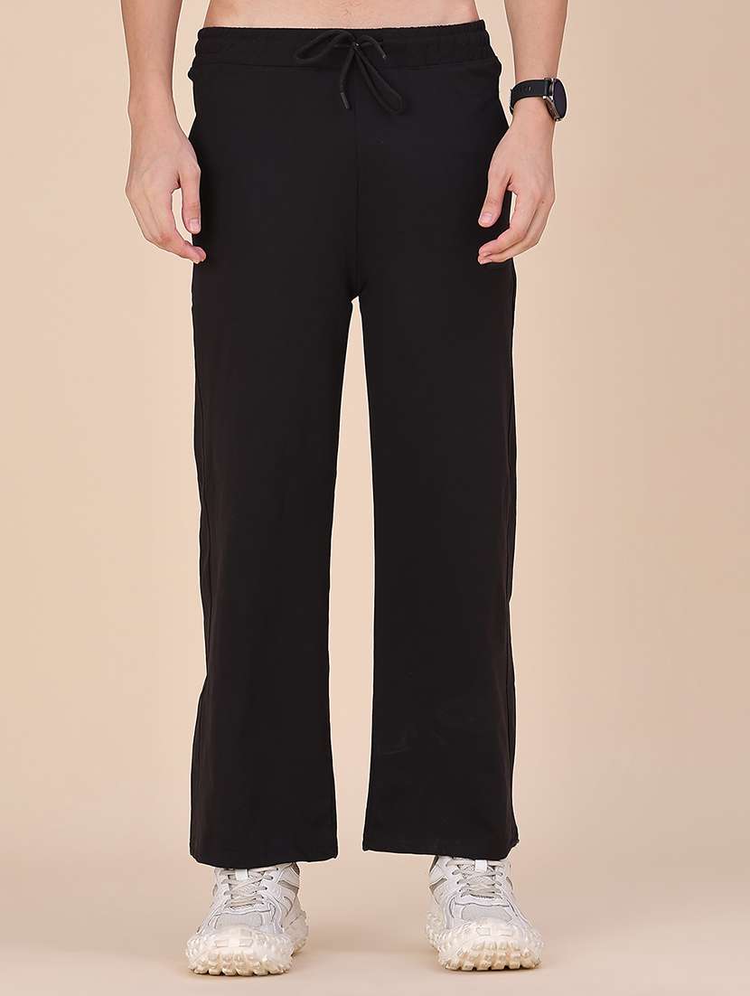 men solid mid rise full length track pant
