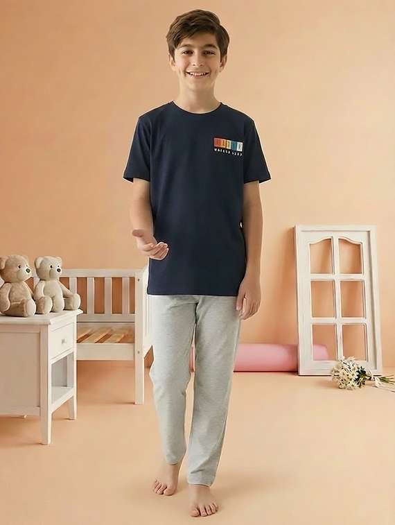 boys blue  cotton blend pyjama set nightwear