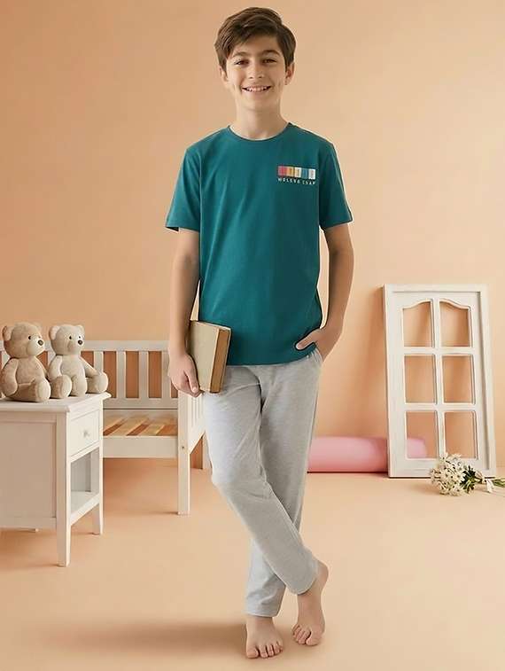 boys blue cotton blend pyjama set nightwear