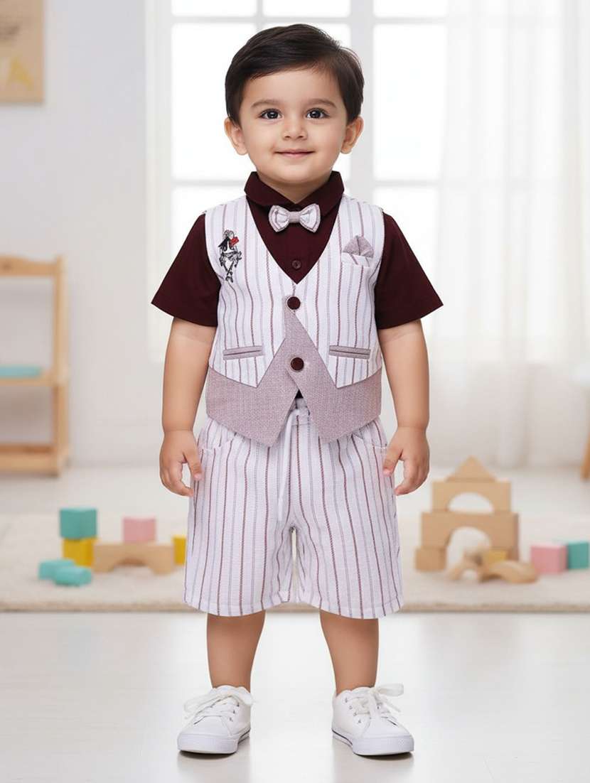 boys printed collared neck shirt and shorts set