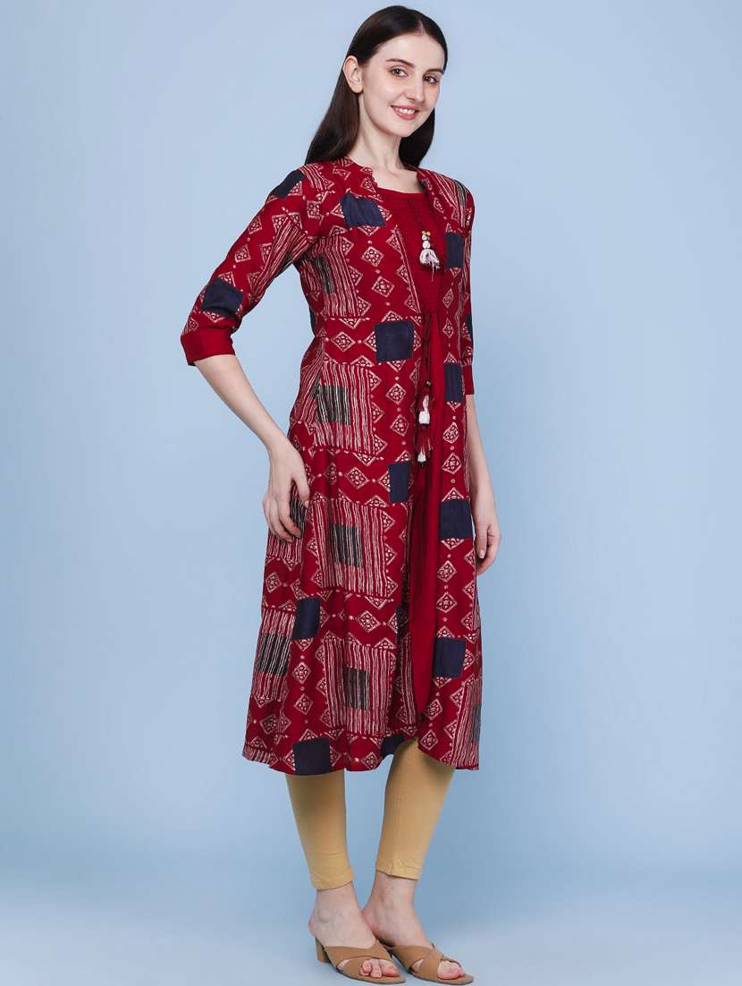 women printed three quarter sleeve kurta - 22467962 -  Standard Image - 3