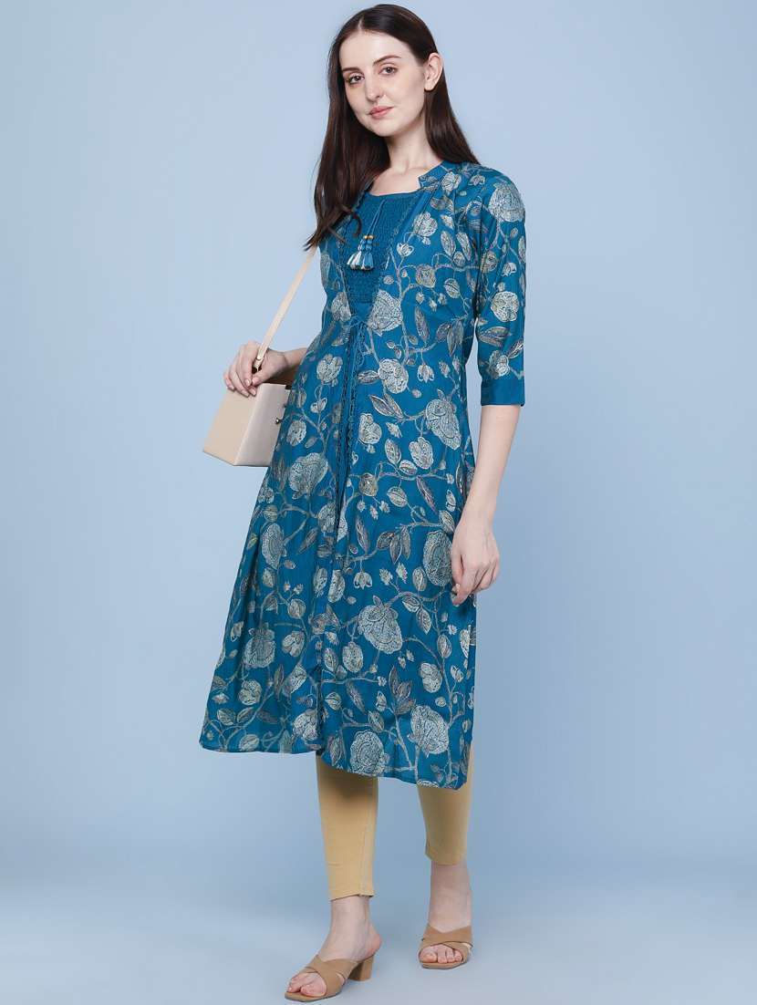 women printed three quarter sleeve kurta - 22467963 -  Standard Image - 3