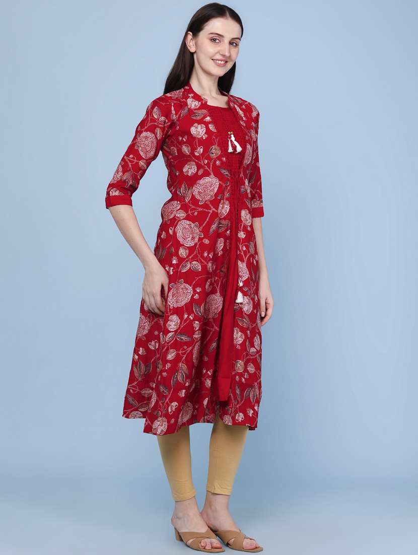 Women Printed Three Quarter Sleeve Kurta - 22467964 -  Standard Image - 3