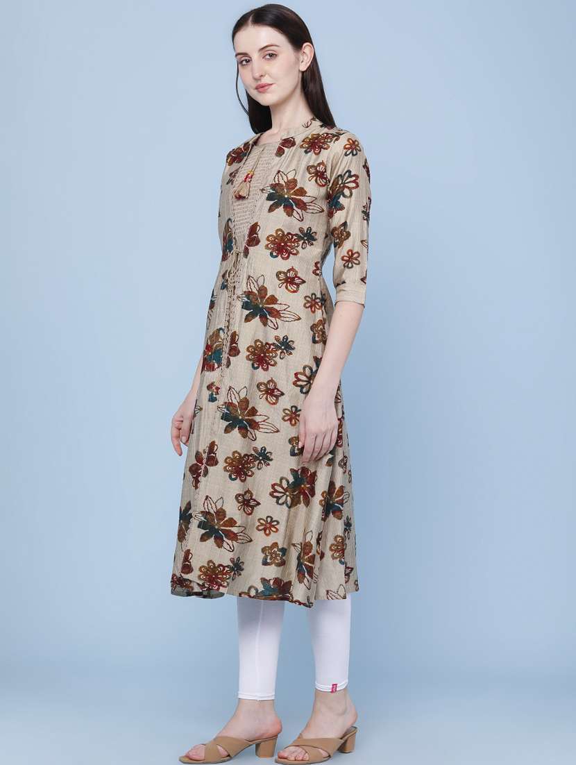 women printed three quarter sleeve kurta - 22467965 -  Standard Image - 3