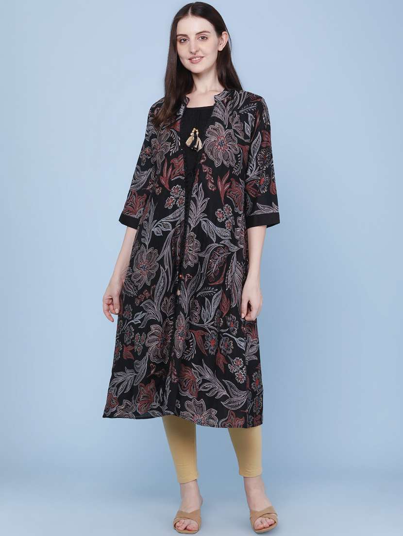 women printed three quarter sleeve kurta