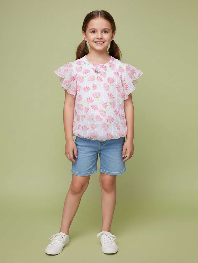 girls printed round neck casual top