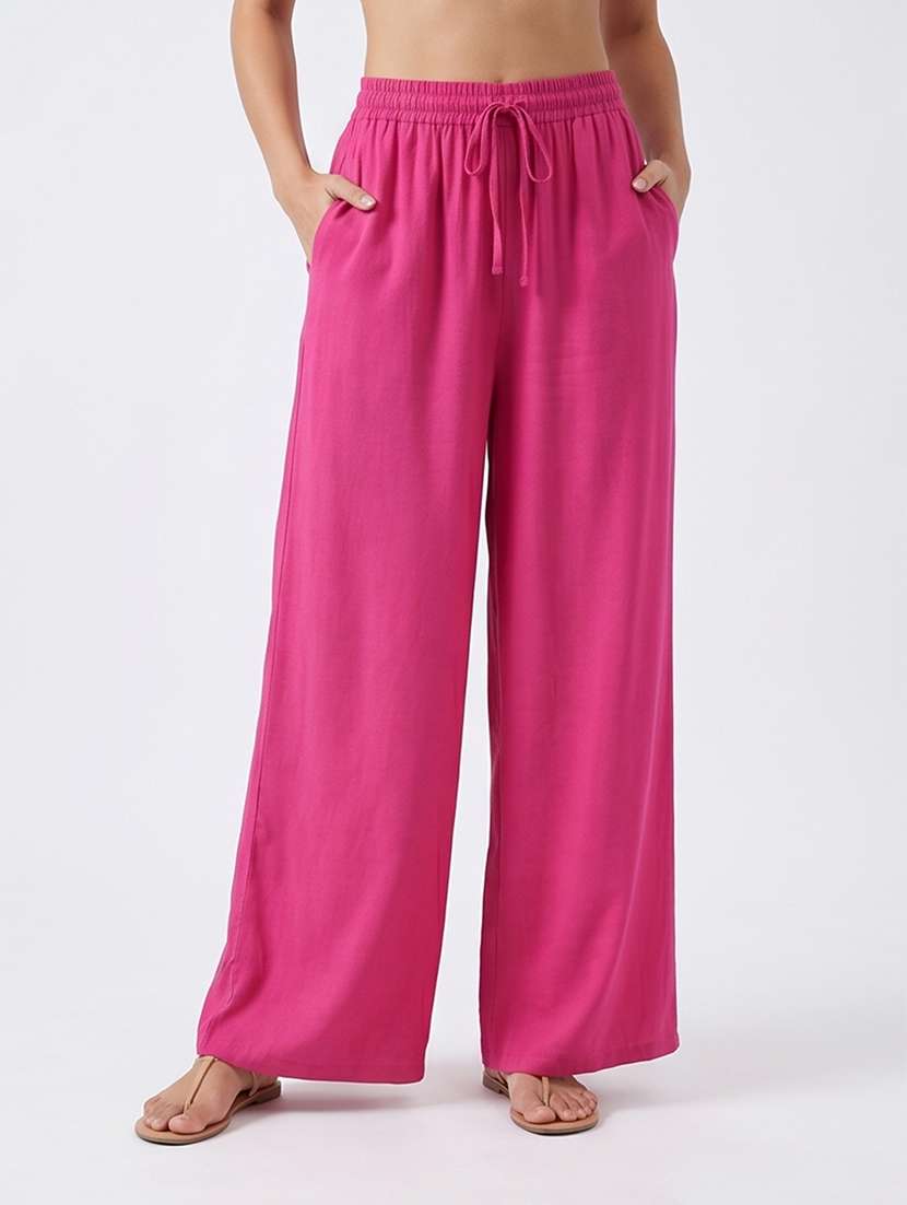 women solid high rise straight palazzo