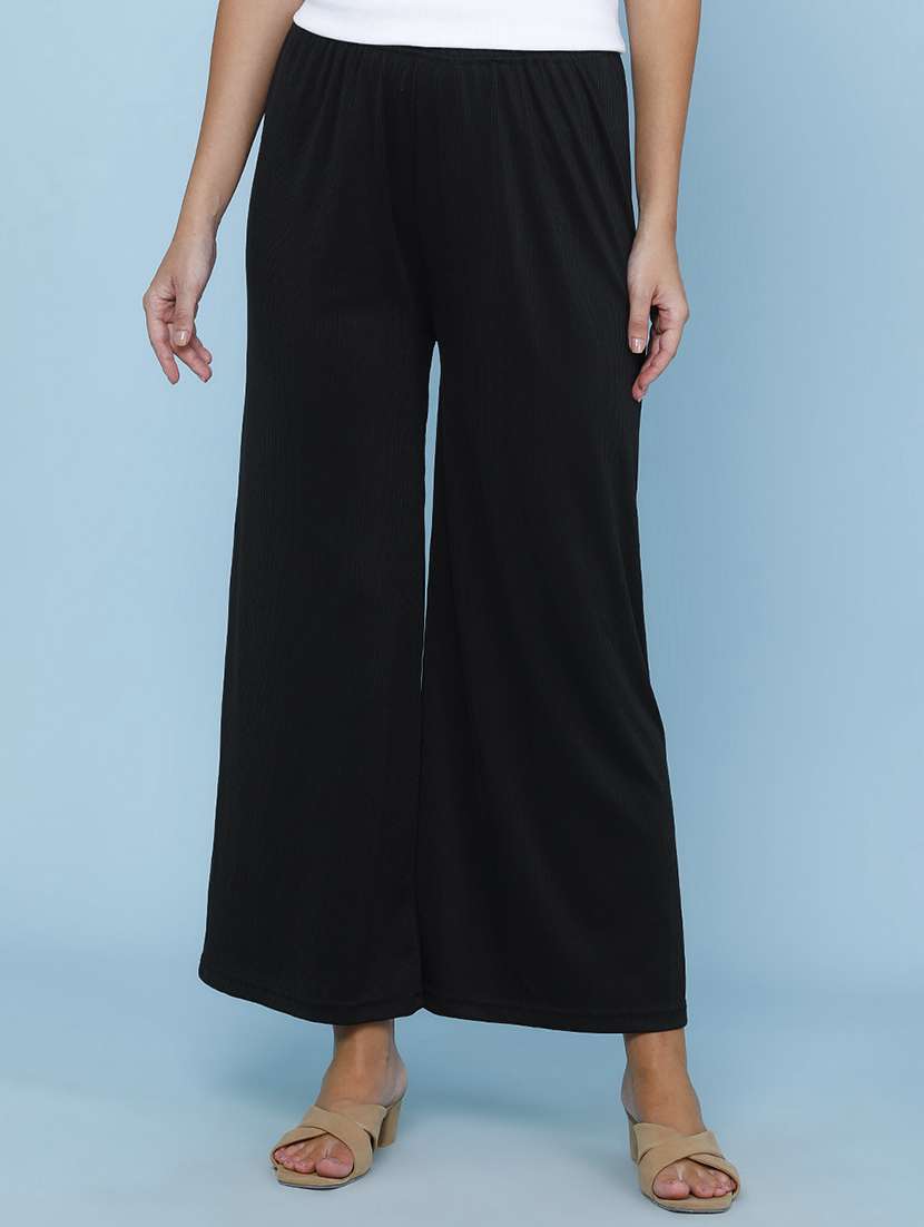women solid mid rise wide leg trouser