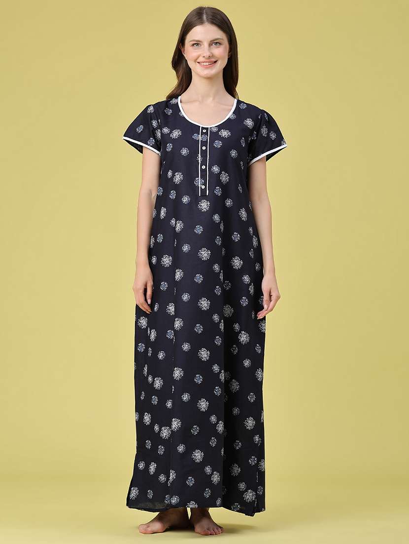 women printed round neck nighty