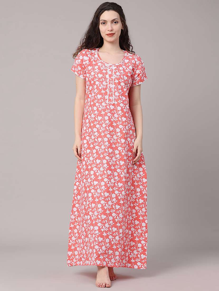 women printed round neck nighty
