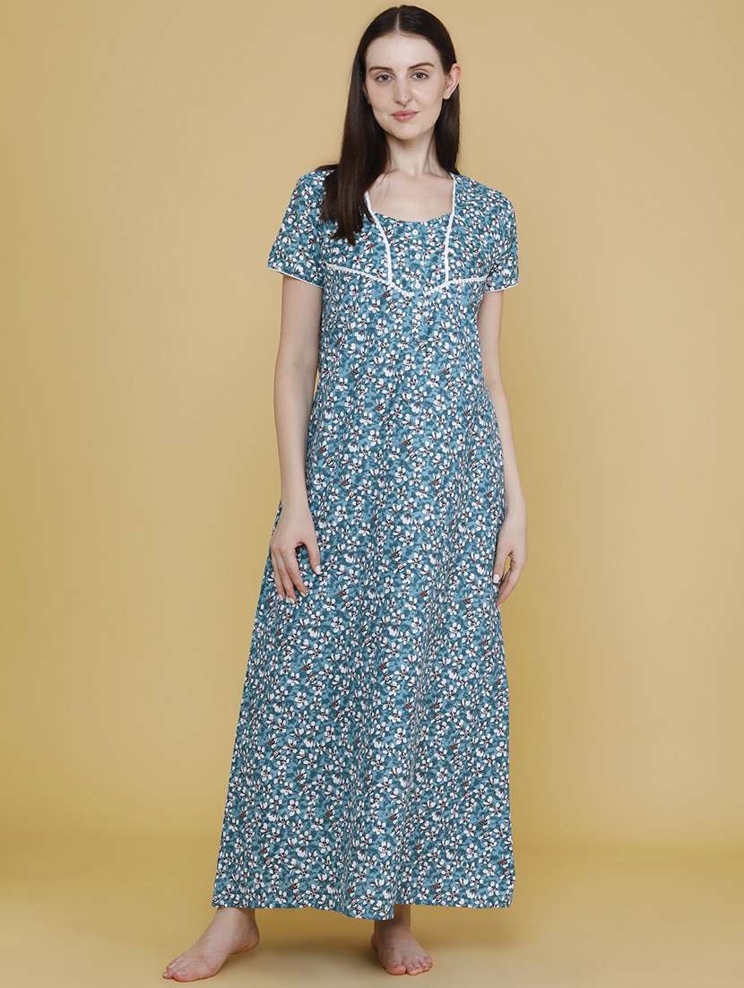 women printed short sleeves nighty