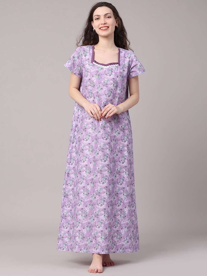 women printed square neck nighty