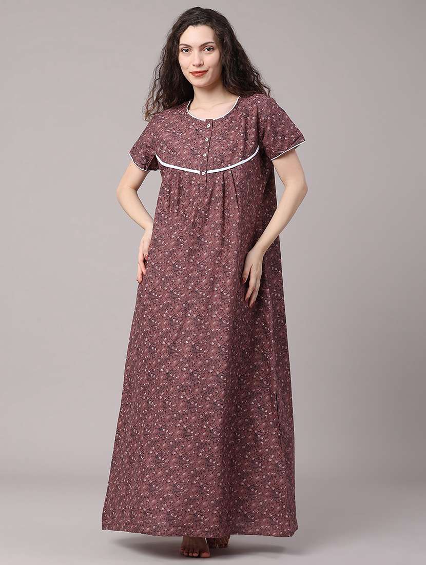 women printed round neck nighty