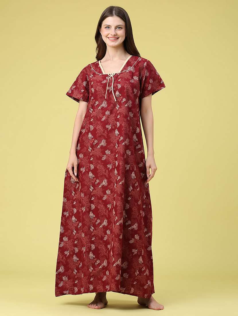women printed square neck nighty