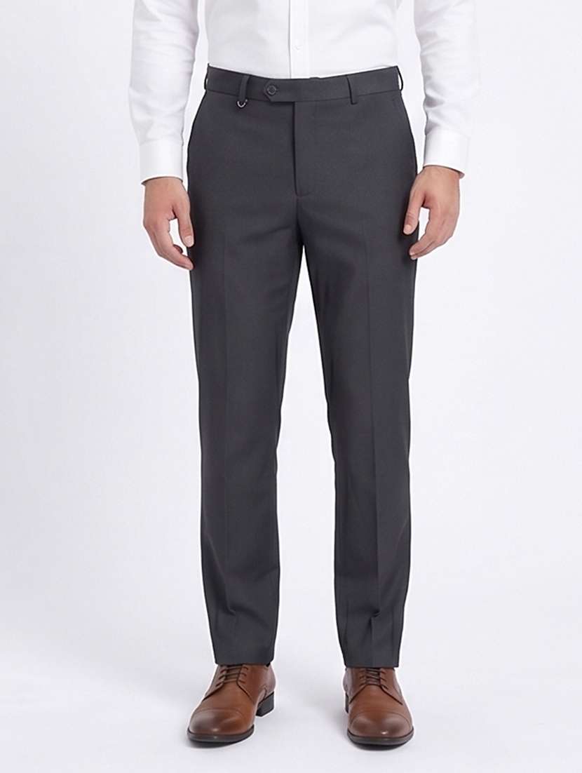men solid mid rise flat front formal trouser