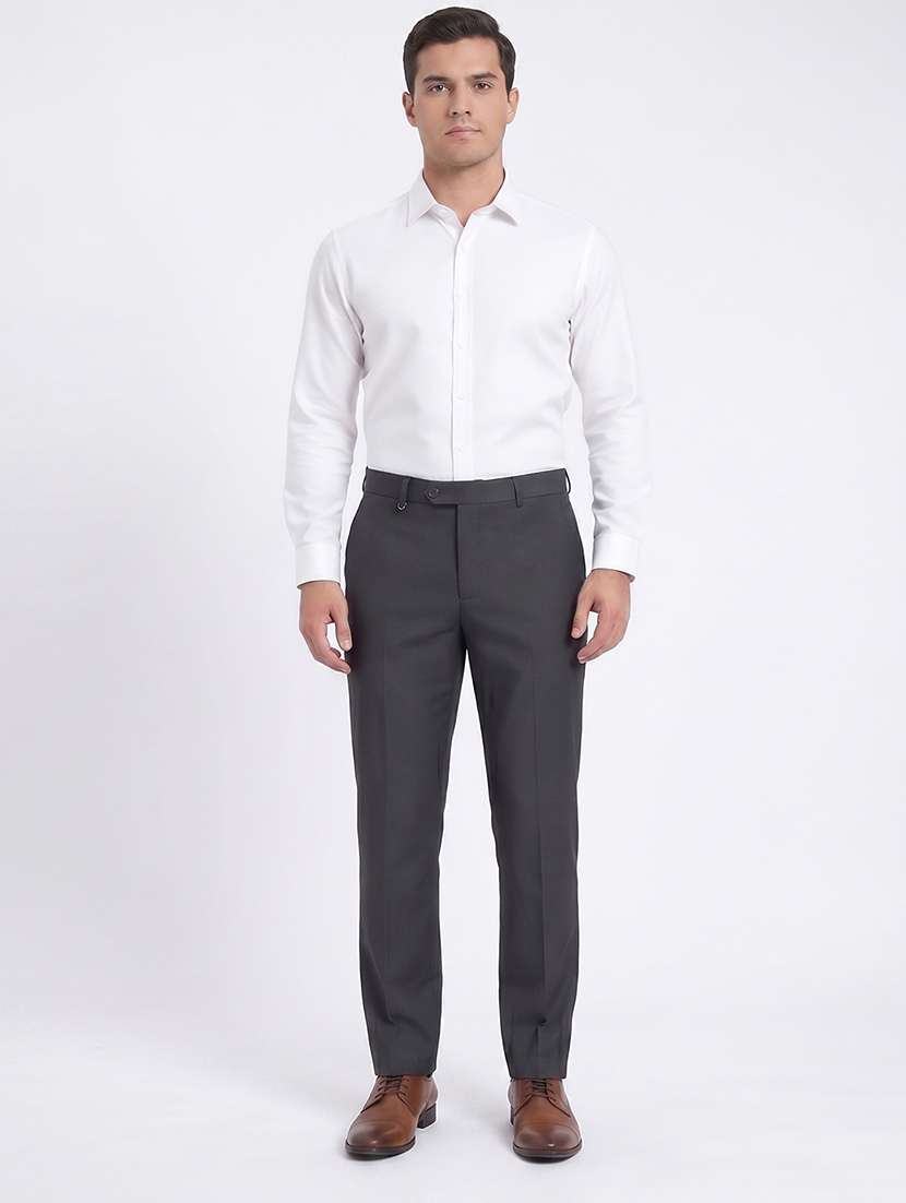 Men Solid Mid Rise Flat Front Formal Trouser - 22468057 -  Standard Image - 5