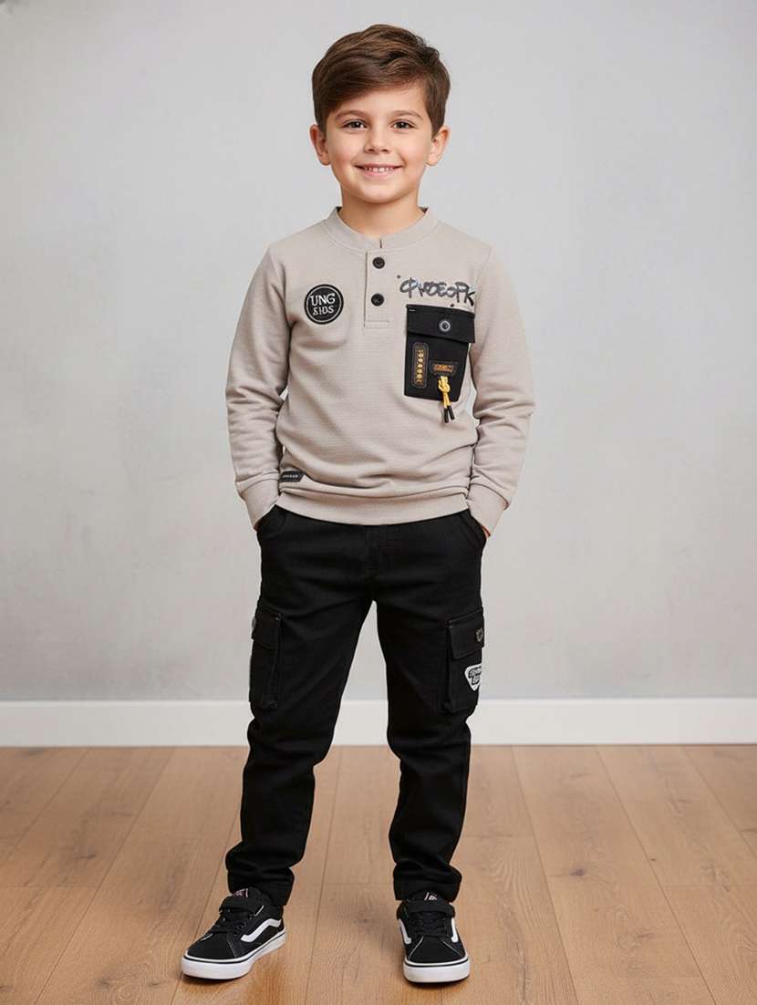 boys printed long sleeves full length set