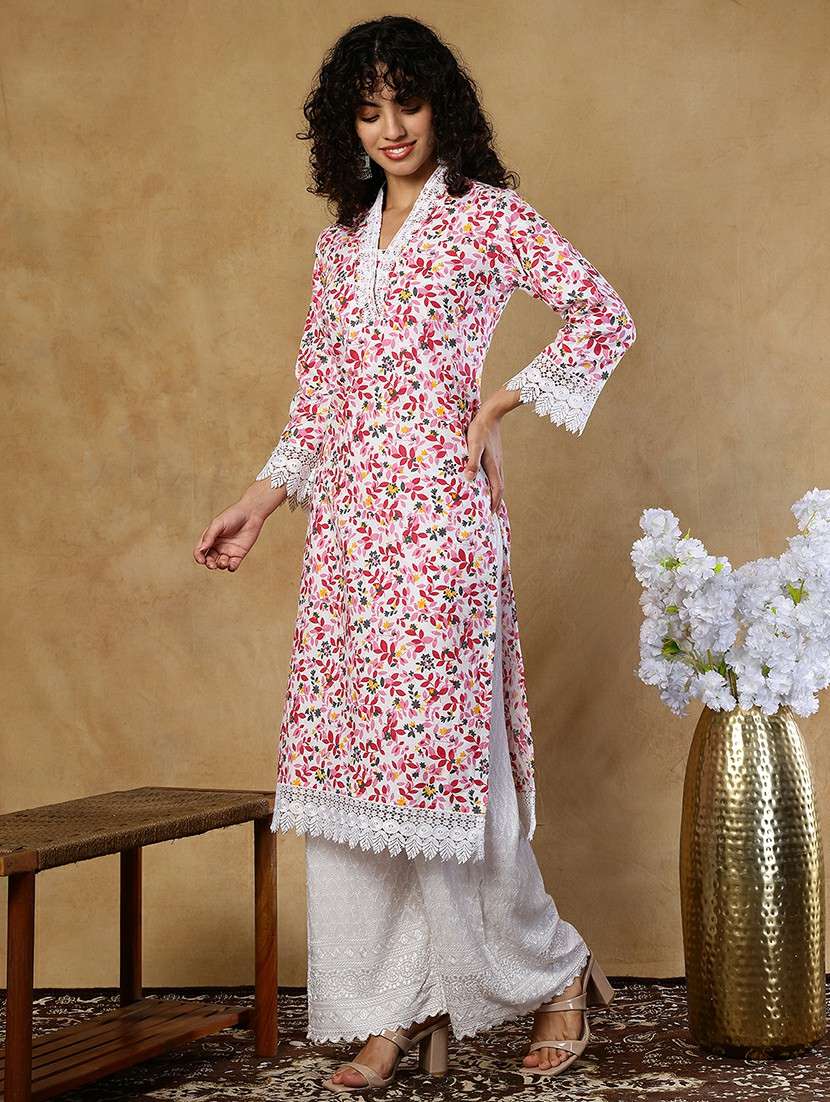 women pink cotton straight kurta - 22468149 -  Standard Image - 3