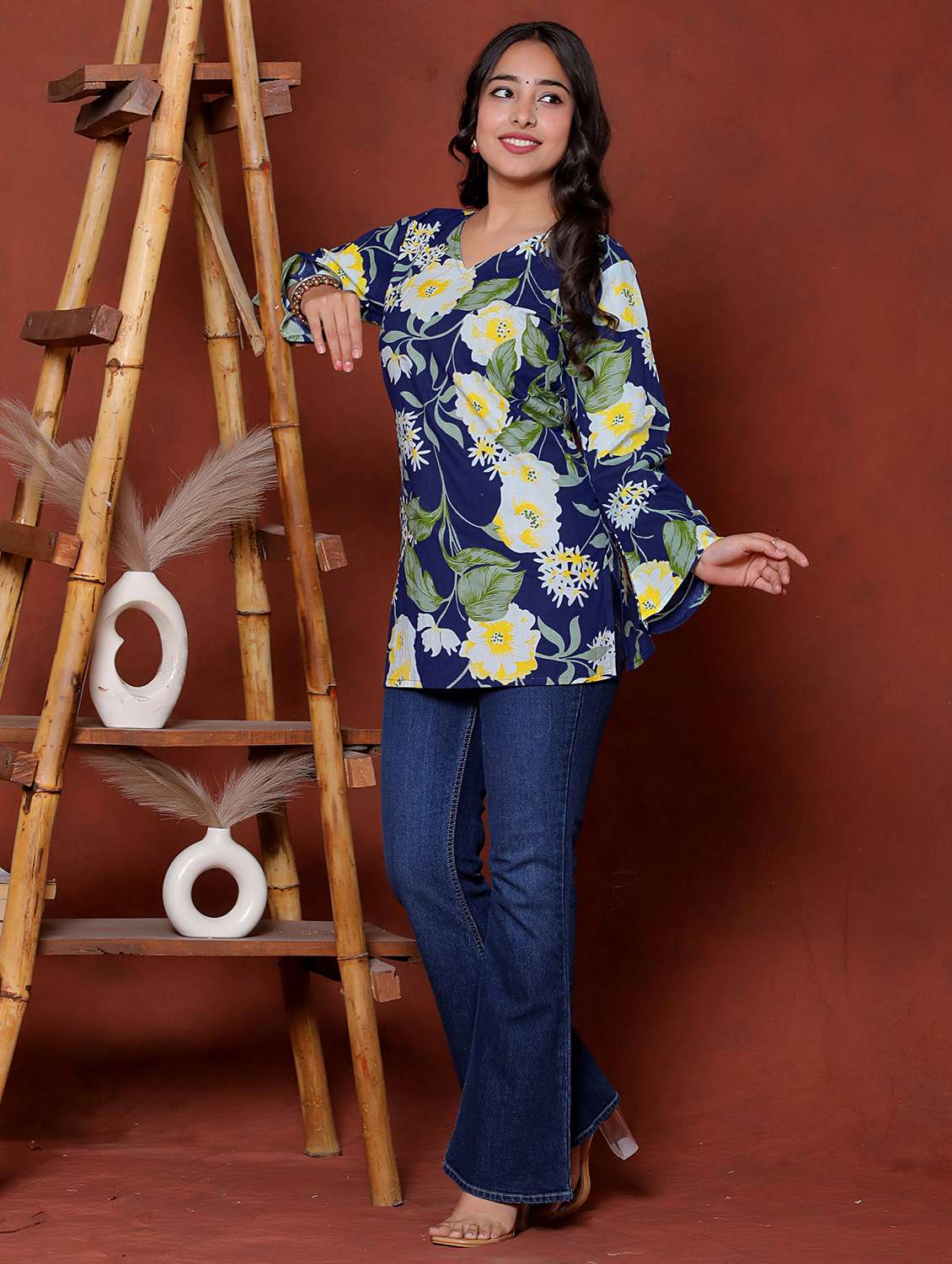 women printed blue cotton flared tunic - 22468153 -  Standard Image - 3