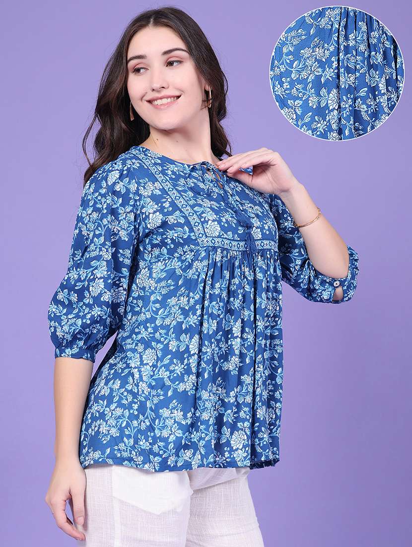 Women Printed Three Quarter Sleeves Flared Top - 22468170 -  Standard Image - 3