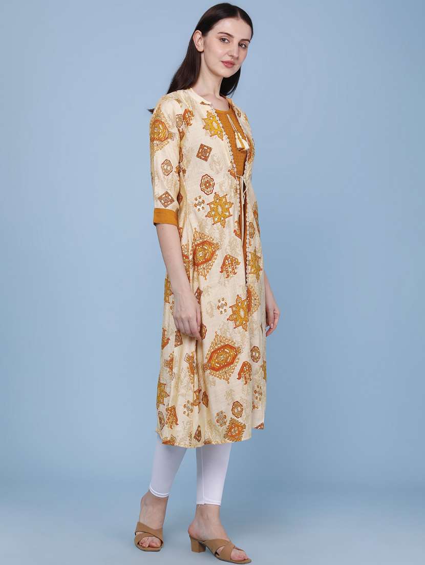 women printed three quarter sleeve kurta - 22468192 -  Standard Image - 3