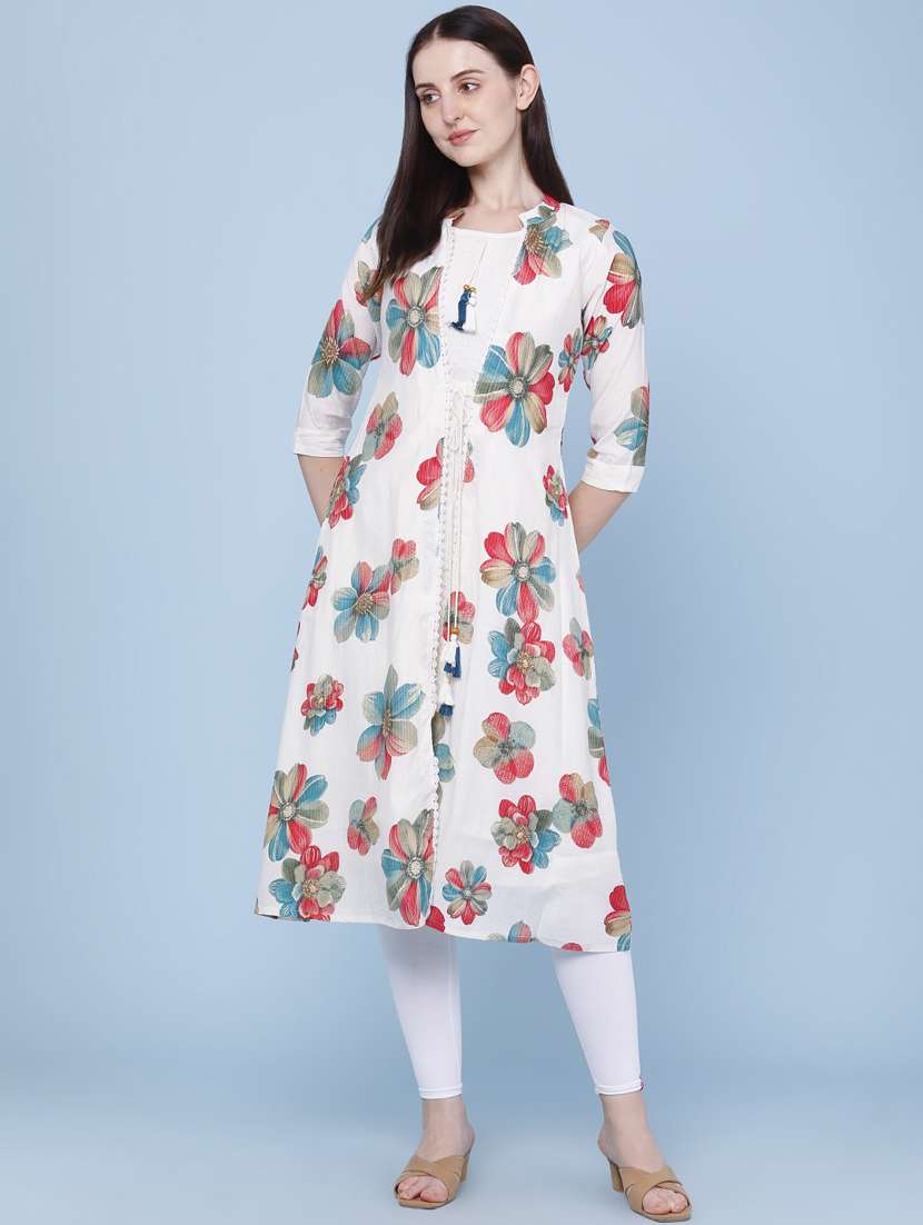 women printed three quarter sleeve kurta