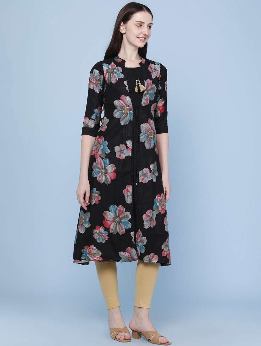 women printed three quarter sleeve kurta - 22468199 -  Standard Image - 3