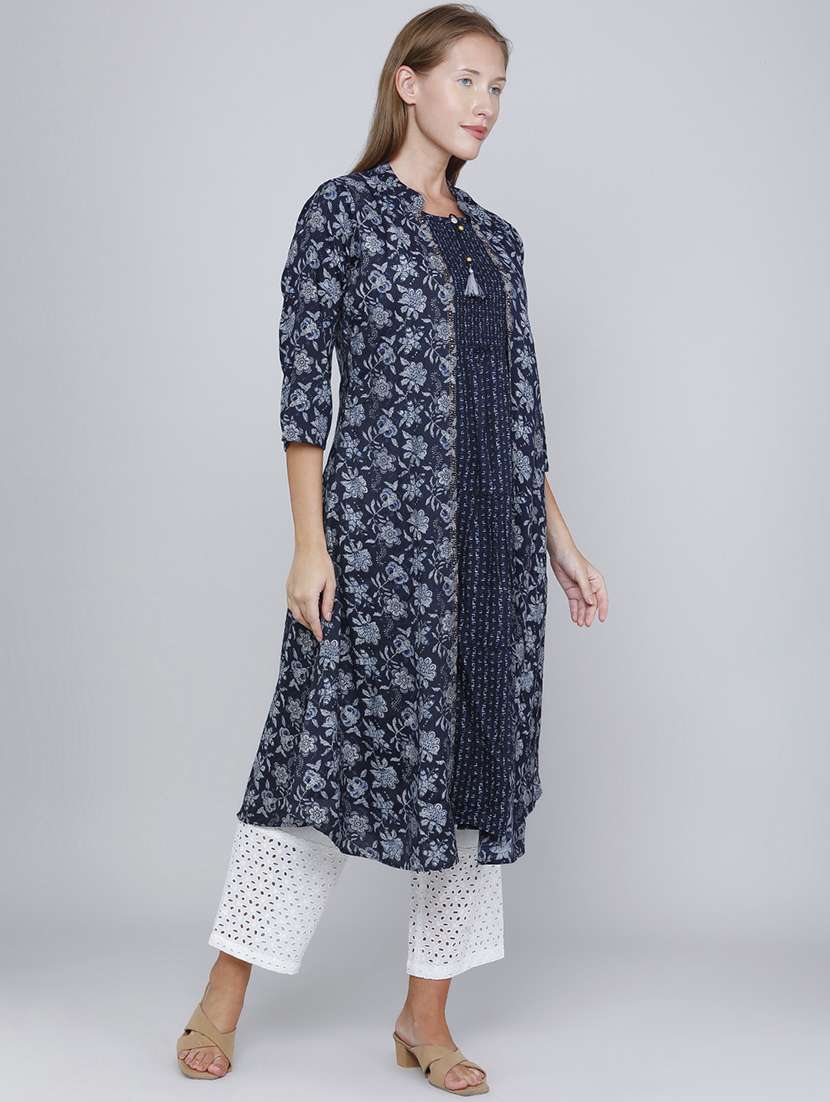 women printed three quarter sleeves kurta with jacket - 22468209 -  Standard Image - 3