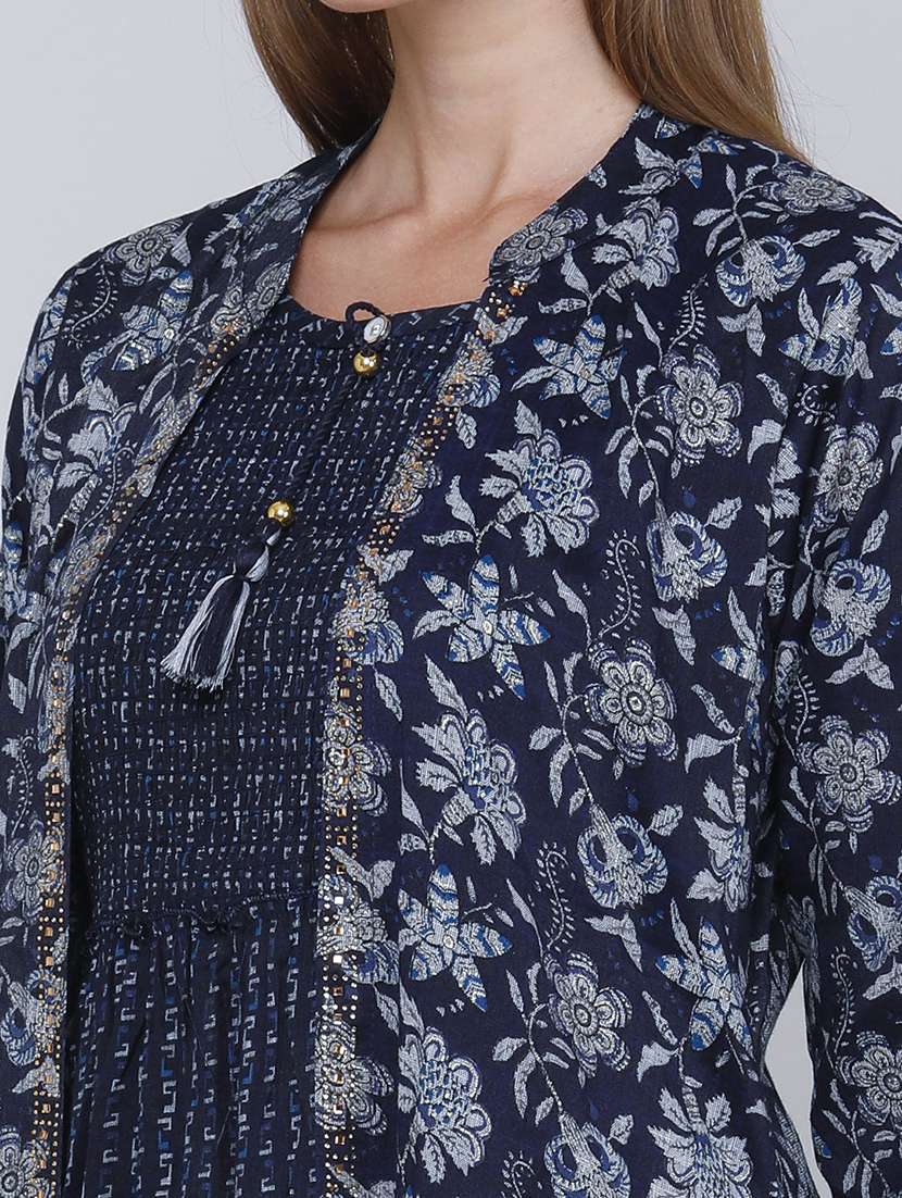 women printed three quarter sleeves kurta with jacket - 22468209 -  Standard Image - 5
