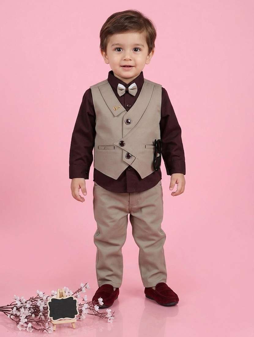 boys solid long sleeves shirt and trouser set