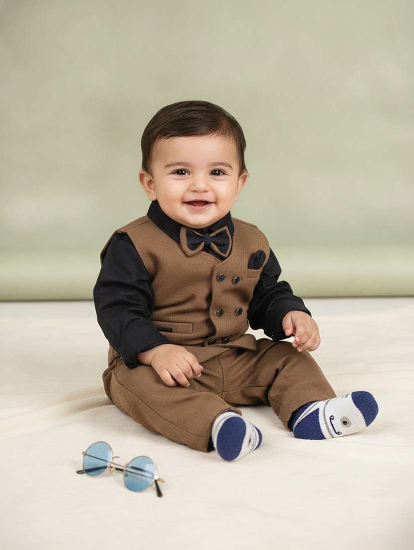boys solid long sleeves shirt and trouser set