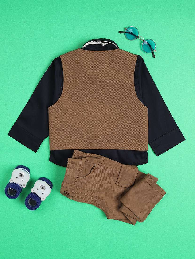 boys solid long sleeves shirt and trouser set - 22468233 -  Standard Image - 3
