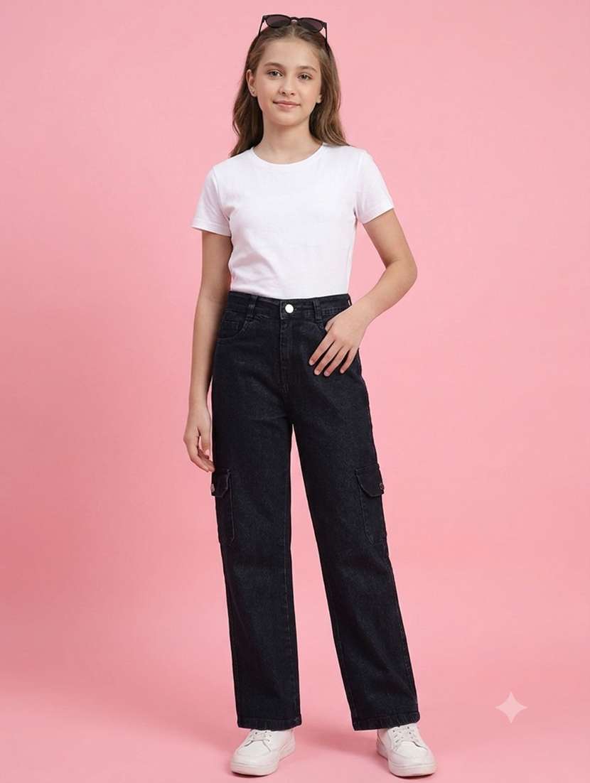 girls solid mid rise cargo jeans