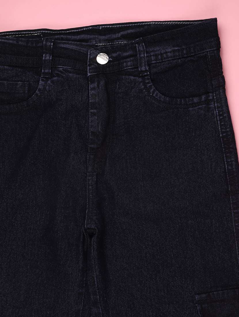 girls solid mid rise cargo jeans - 22468234 -  Standard Image - 3