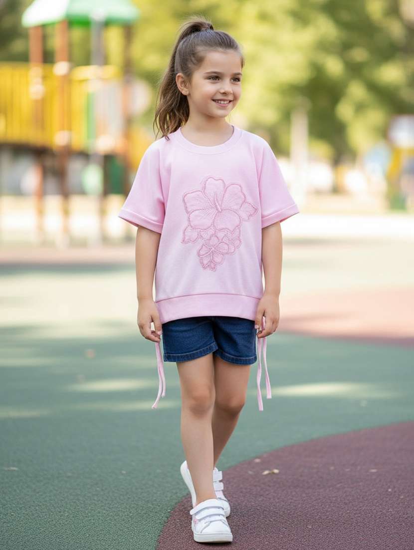 girls embroidered short sleeves regular tee