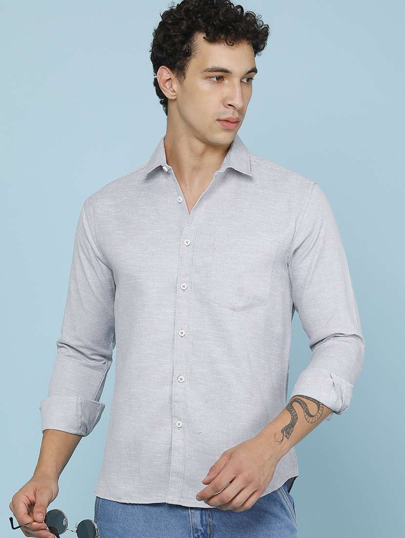 men self design long sleeve regular fit casual shirt